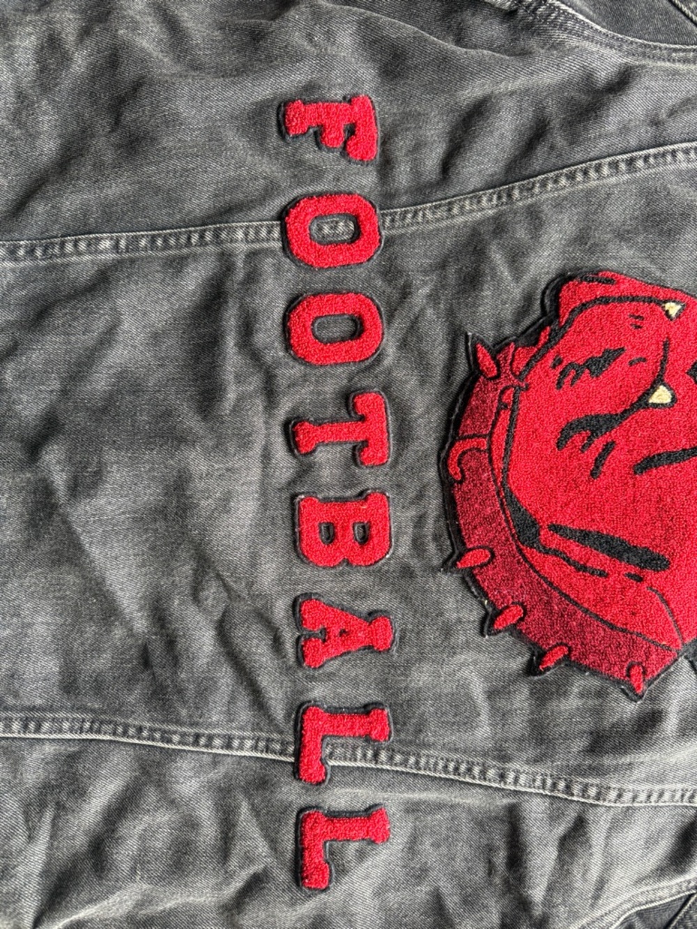 Polo Ralph Lauren RL Varsity Football Bulldog Denim Jacket L - Picture 9 of 16